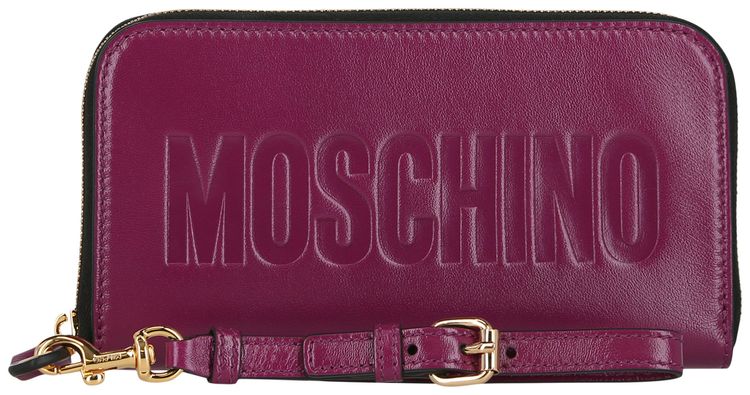 Moschino Embossed Coated Leather Wallet Bordeaux