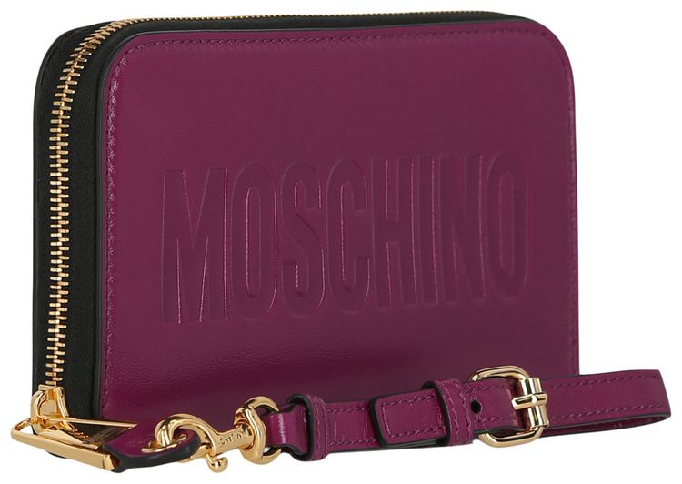 Moschino Embossed Coated Leather Wallet Bordeaux