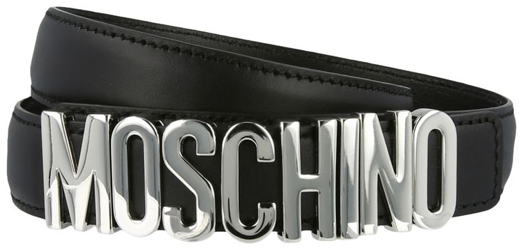 Moschino Calf Leather Logo Belt Fantasy Black