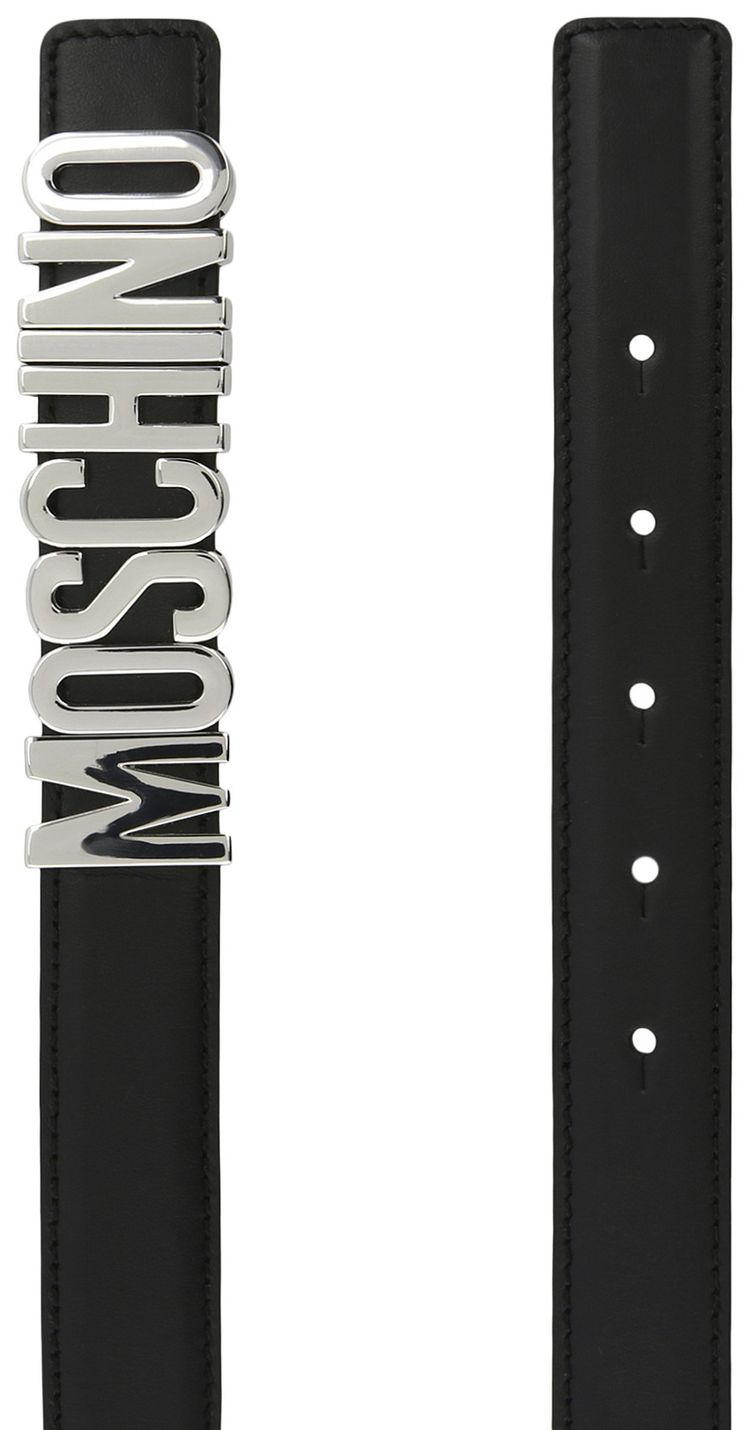Moschino Calf Leather Logo Belt Fantasy Black