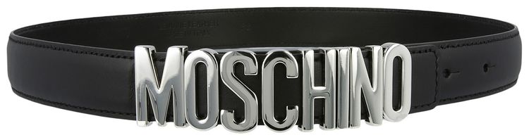 Moschino Calf Leather Logo Belt Fantasy Black