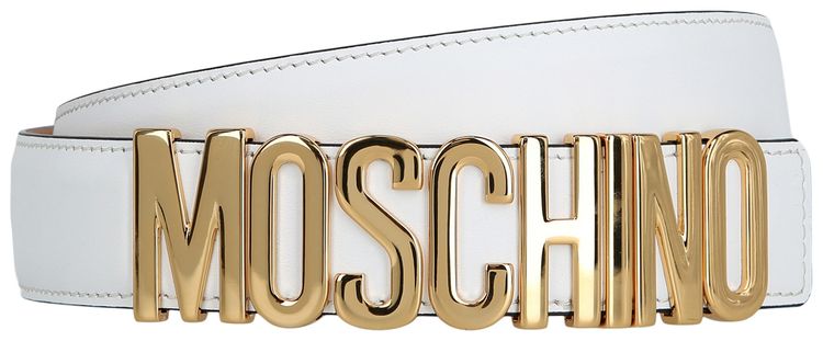 Moschino Calf Leather Logo Belt White