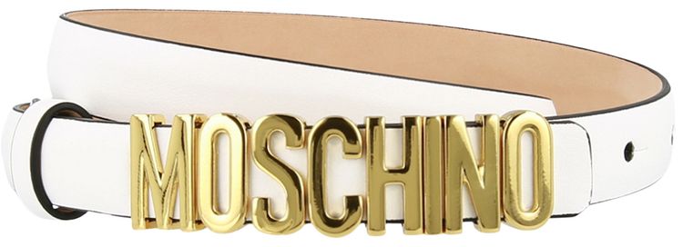 Moschino Calf Leather Logo Belt White