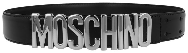 Moschino Calf Leather Logo Belt Fantasy Black