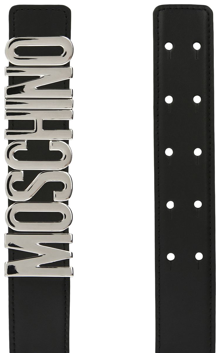 Moschino Calf Leather Logo Belt Fantasy Black