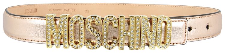 Moschino Crystal Embellished Logo Lettering Belt Fantasy PrintPink