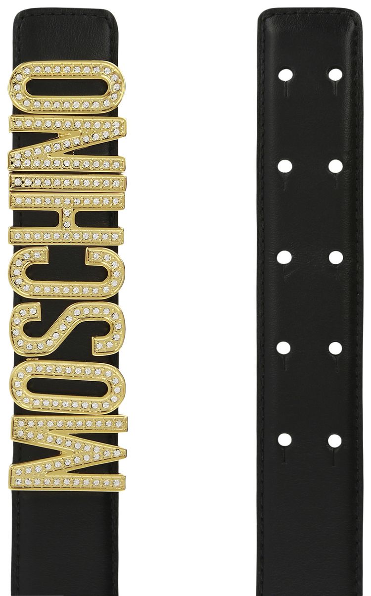 Moschino Calf Leather Logo Belt Fantasy PrintBlack