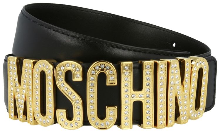 Moschino Calf Leather Logo Belt Fantasy PrintBlack