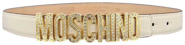 Moschino Calf Leather Logo Belt Fantasy PrintIvory