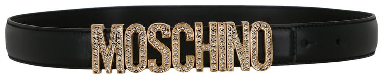 Moschino Calf Leather Logo Belt Fantasy PrintBlack