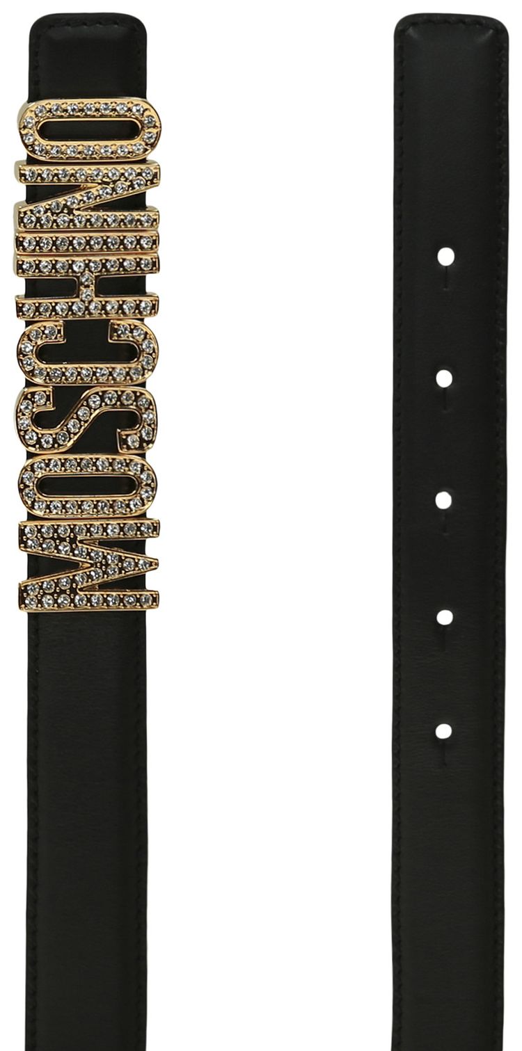 Moschino Calf Leather Logo Belt Fantasy PrintBlack