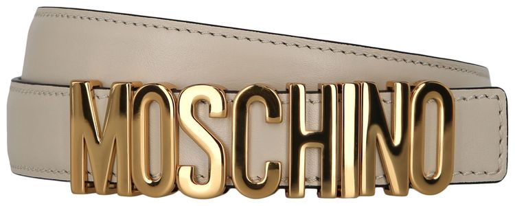 Moschino Calf Leather Logo Belt Ivory