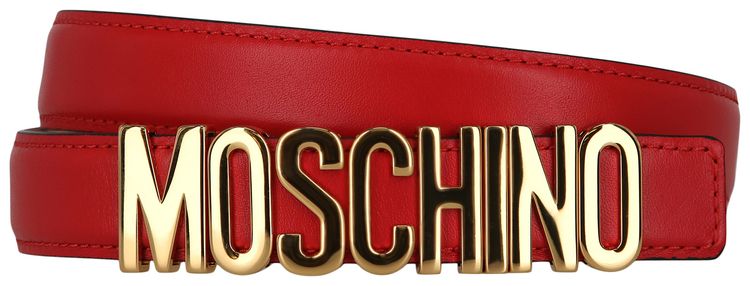 Moschino Calf Leather Logo Belt Red