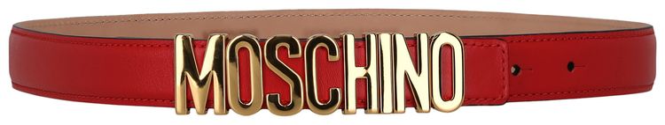 Moschino Calf Leather Logo Belt Red