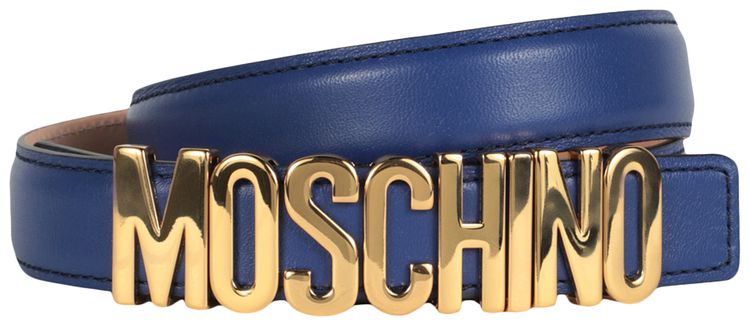 Moschino Calf Leather Logo Belt Blue