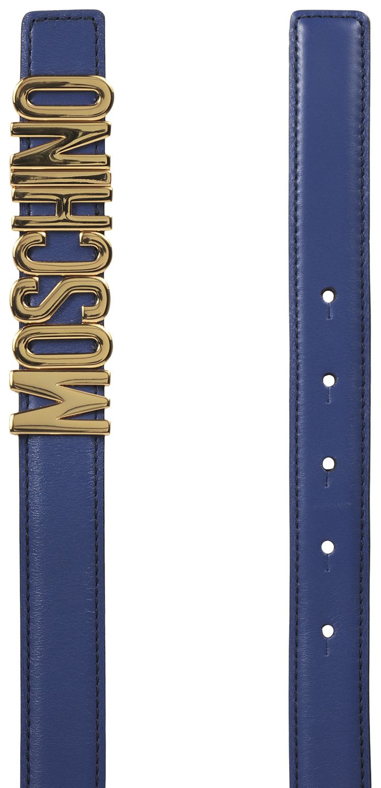 Moschino Calf Leather Logo Belt Blue
