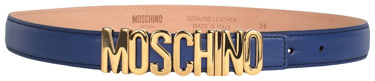 Moschino Calf Leather Logo Belt Blue