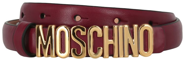Moschino Calf Leather Logo Belt Bordeaux