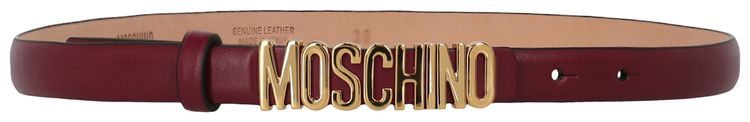 Moschino Calf Leather Logo Belt Bordeaux