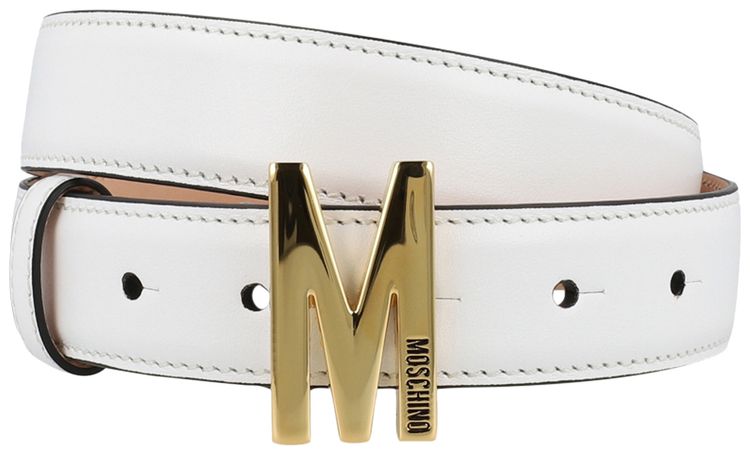 Moschino Logo Leather Belt White