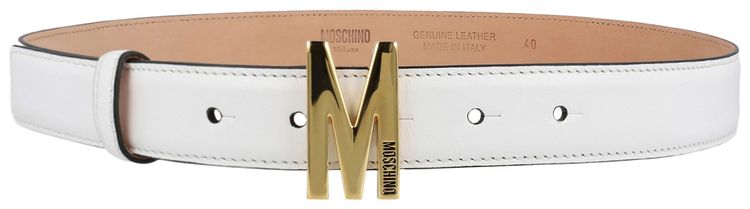 Moschino Logo Leather Belt White