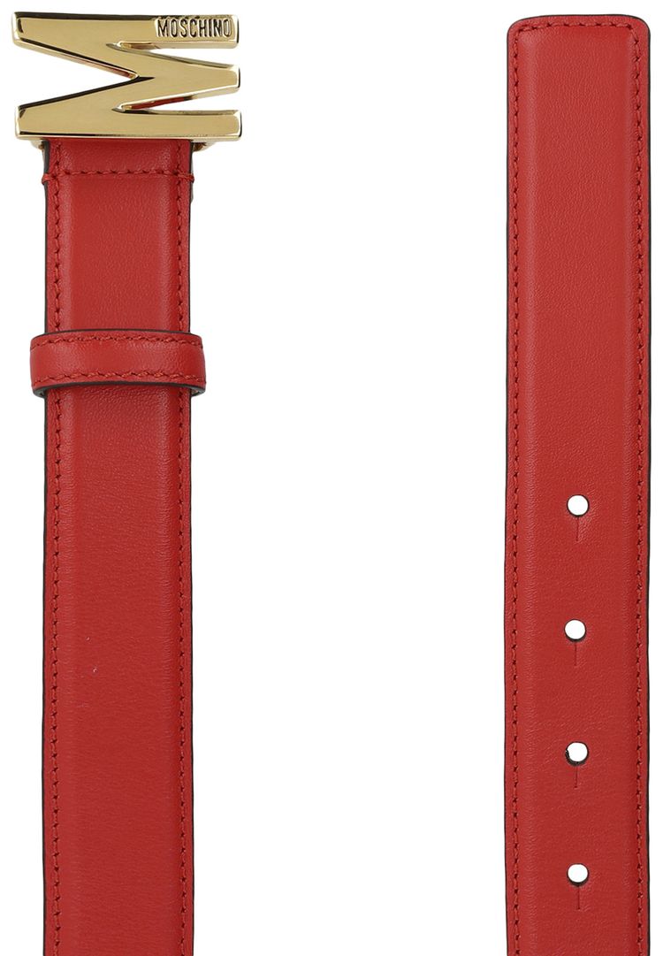 Moschino Logo Leather Belt Red