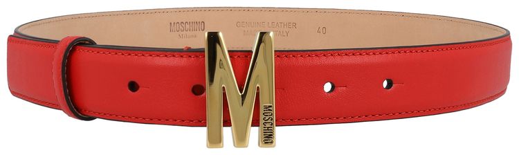 Moschino Logo Leather Belt Red
