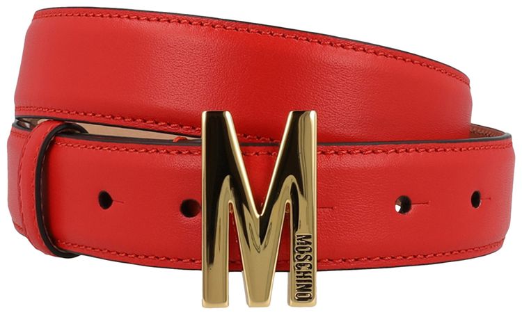 Moschino Logo Leather Belt Red