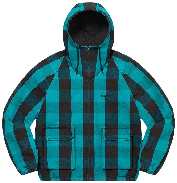 Supreme Cotton Hooded Jacket Teal Plaid
