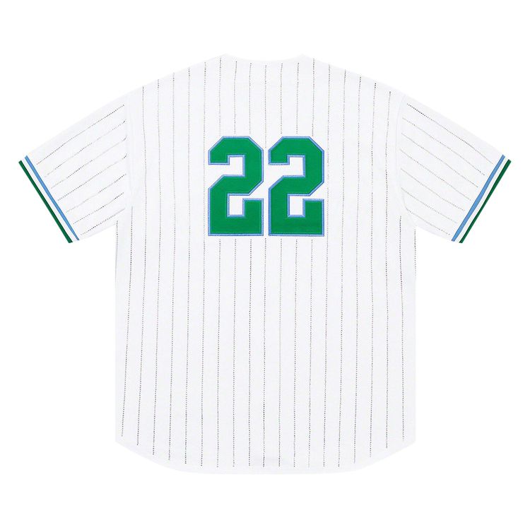 Supreme Rhinestone Stripe Baseball Jersey White