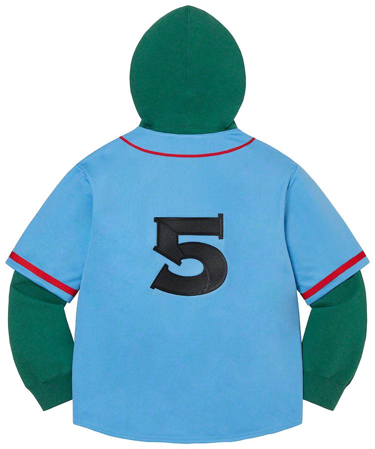 Supreme Baseball Jersey Hooded Sweatshirt Light Blue