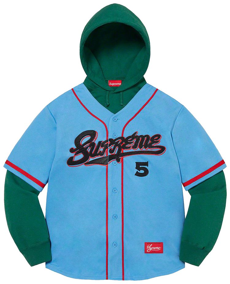 Supreme Baseball Jersey Hooded Sweatshirt Light Blue