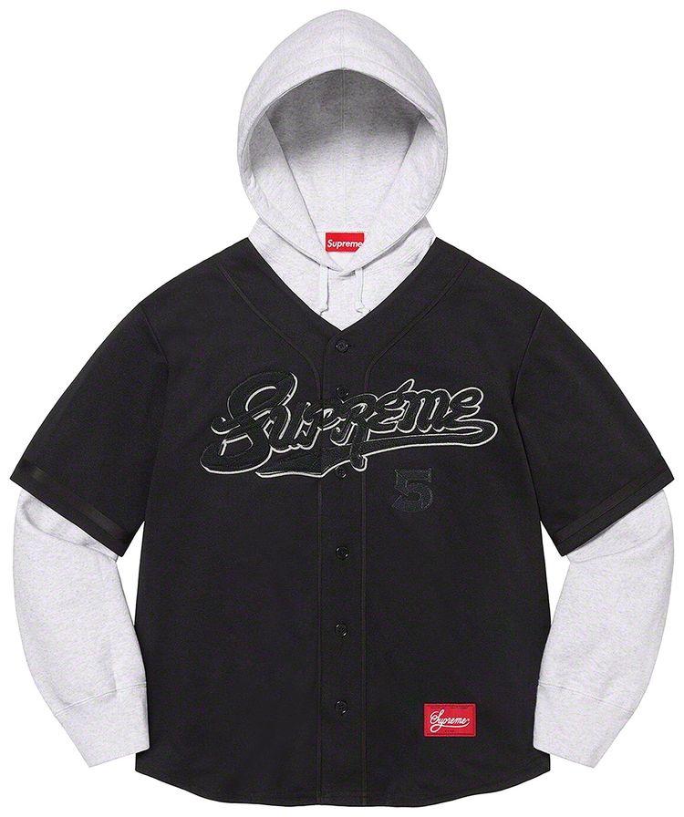 Supreme Baseball Jersey Hooded Sweatshirt Black