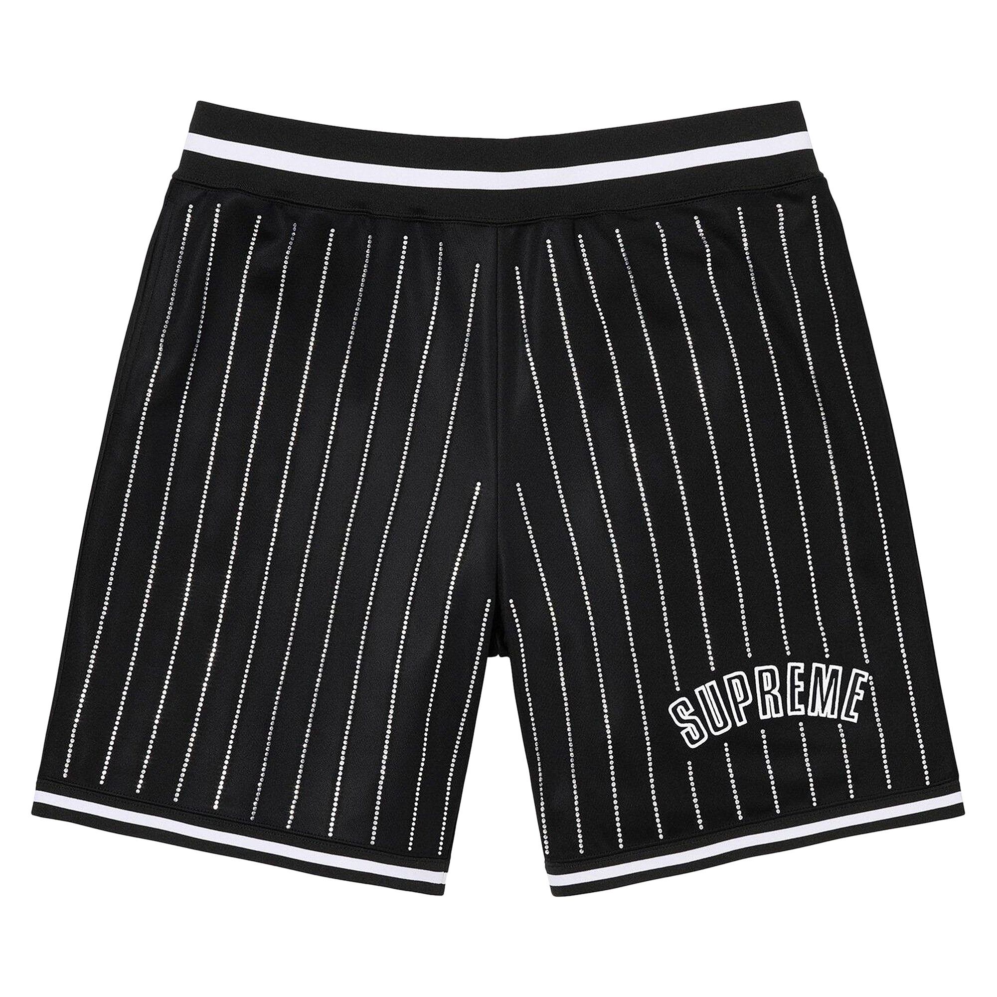 Buy Supreme Rhinestone Stripe Basketball Short 'Black