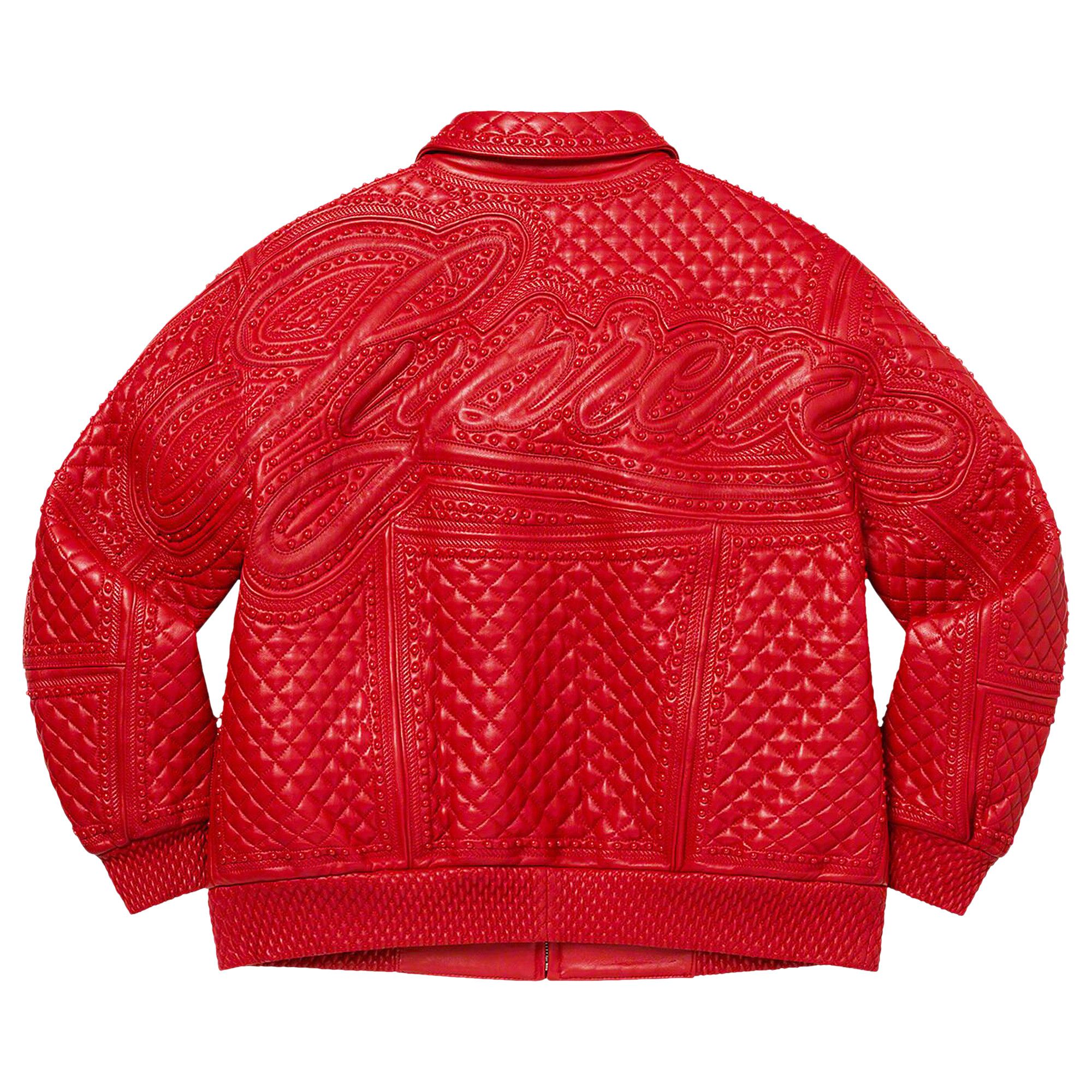 Buy Supreme Studded Quilted Leather Jacket 'Red' - FW22J9