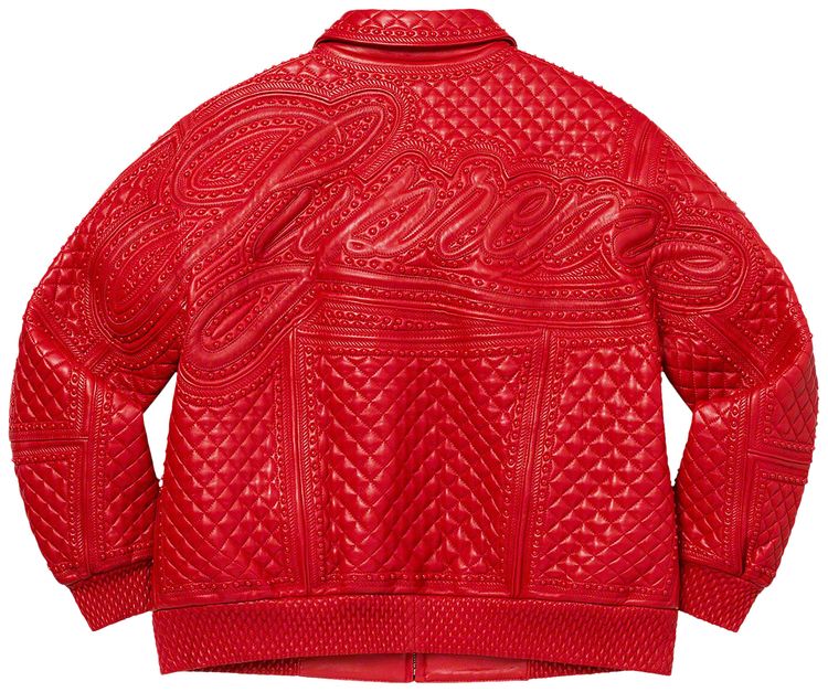 Supreme Studded Quilted Leather Jacket Red