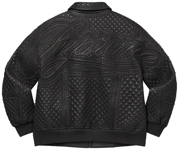 Supreme Studded Quilted Leather Jacket Black