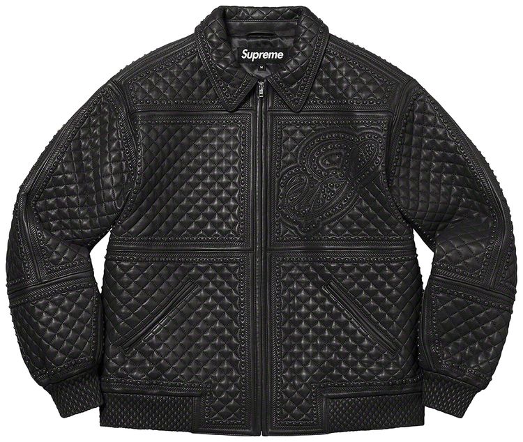 Supreme Studded Quilted Leather Jacket Black