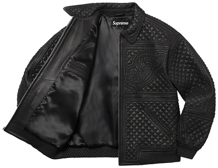 Supreme Studded Quilted Leather Jacket Black