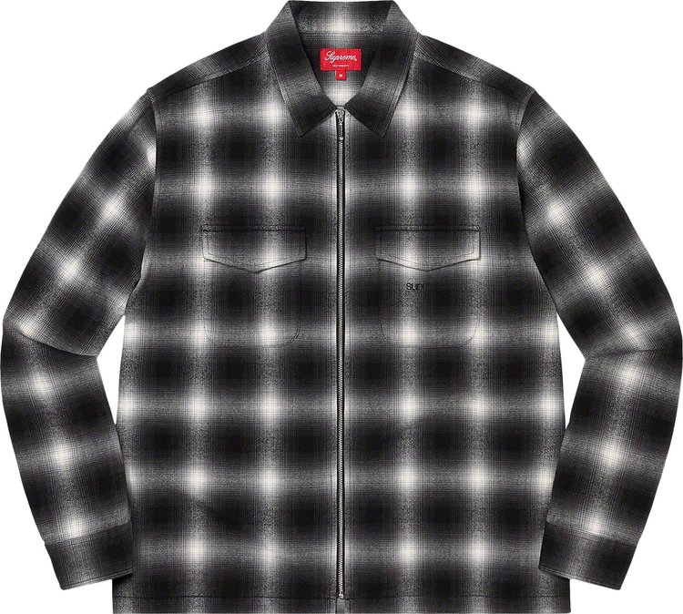 Supreme Shadow Plaid Flannel Zip Up Shirt Black