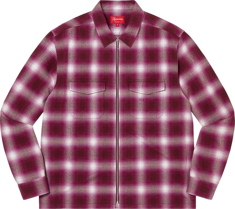 Supreme Shadow Plaid Flannel Zip Up Shirt Magenta