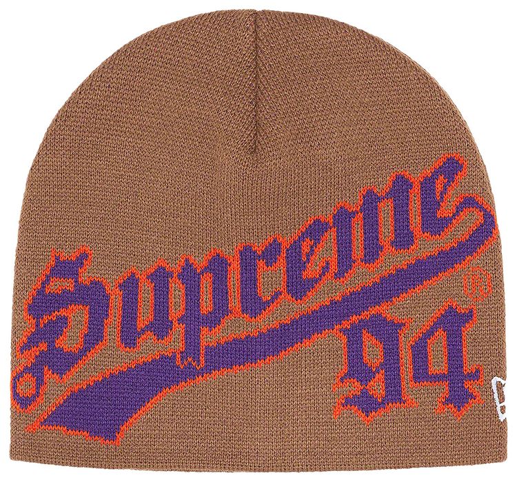 Supreme x New Era Script Beanie Brown