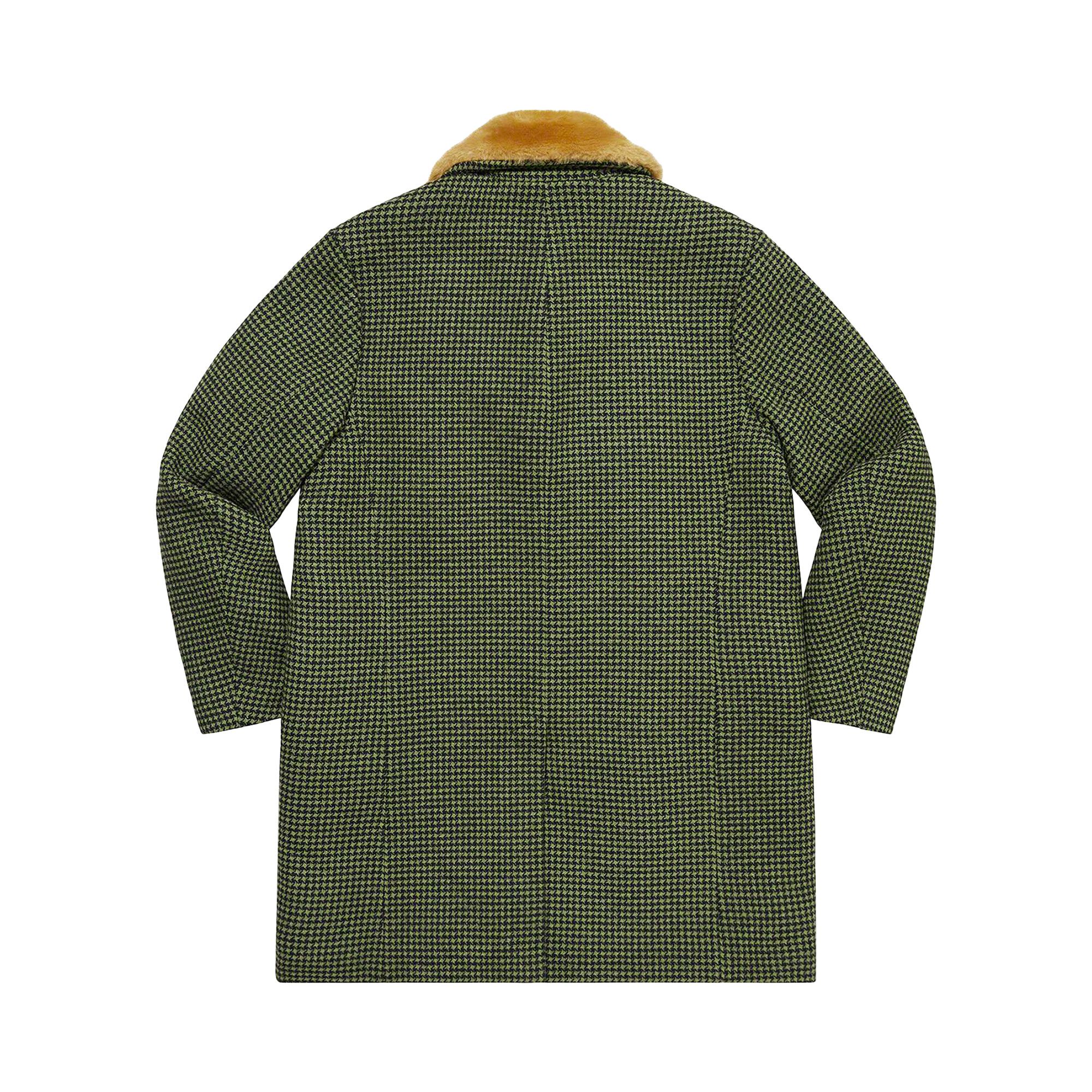 Buy Supreme Fur Collar Car Coat 'Green Houndstooth