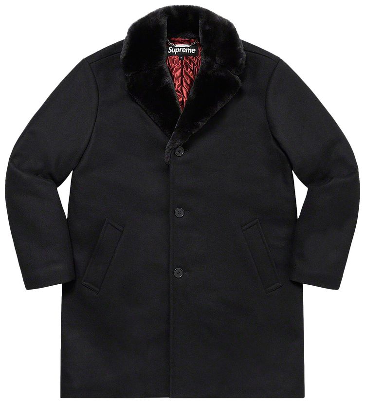 Supreme Fur Collar Car Coat Black