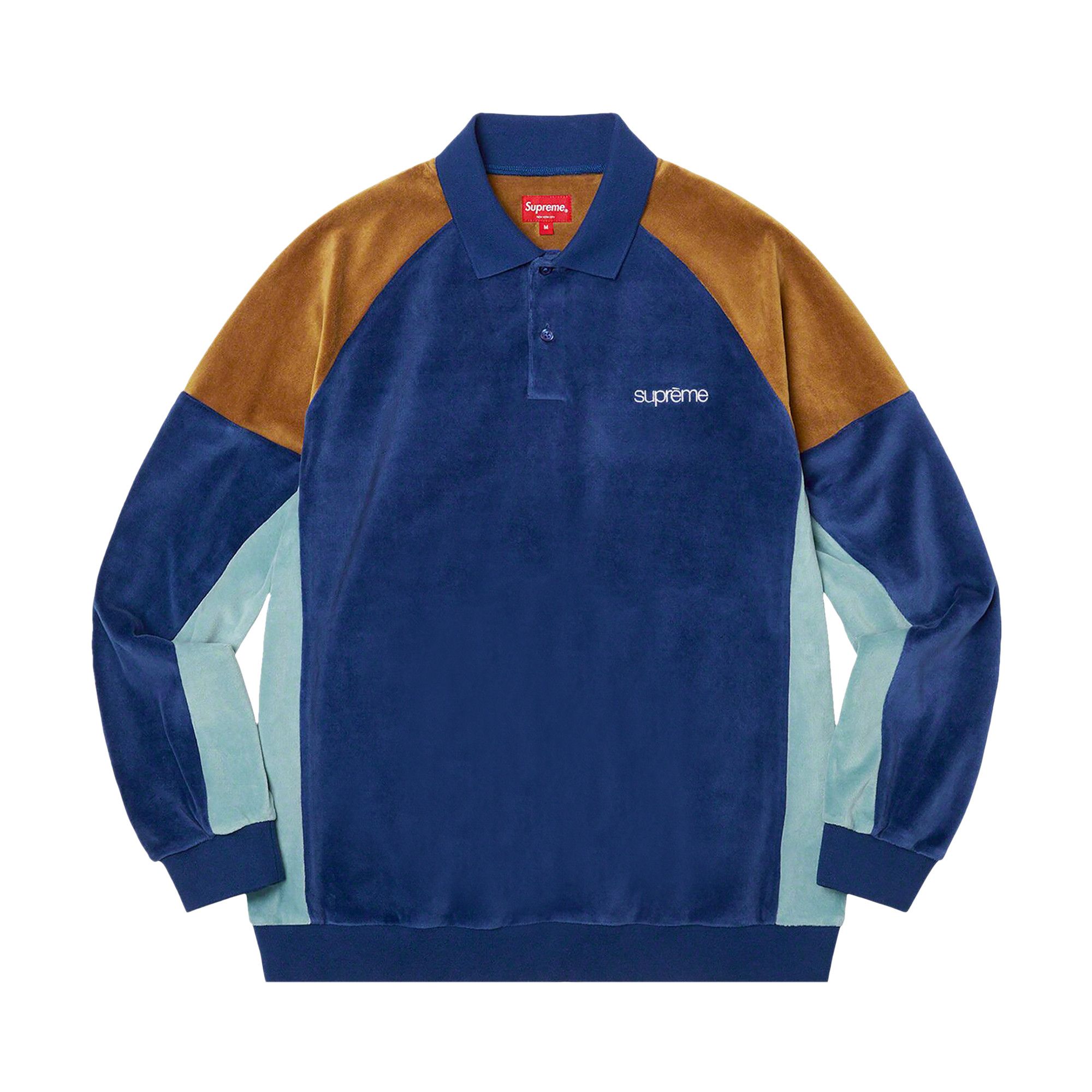 トップス 22AW Paneled Velour Long Sleeve Polo Buy Supreme Paneled Velour Long-Sleeve Polo 'Dark Royal