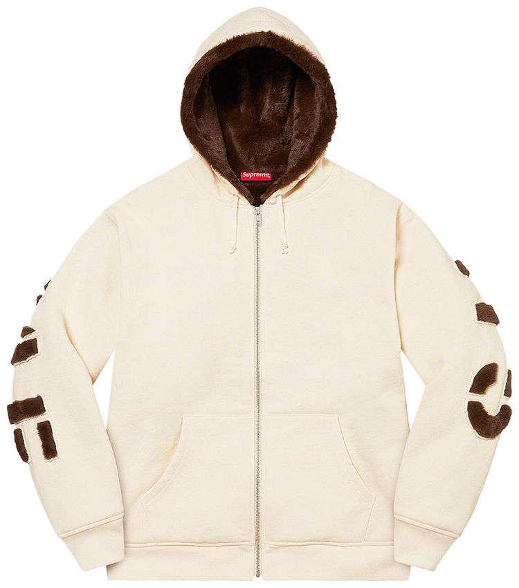 Supreme Faux Fur Lined Zip Up Hooded Sweatshirt Natural