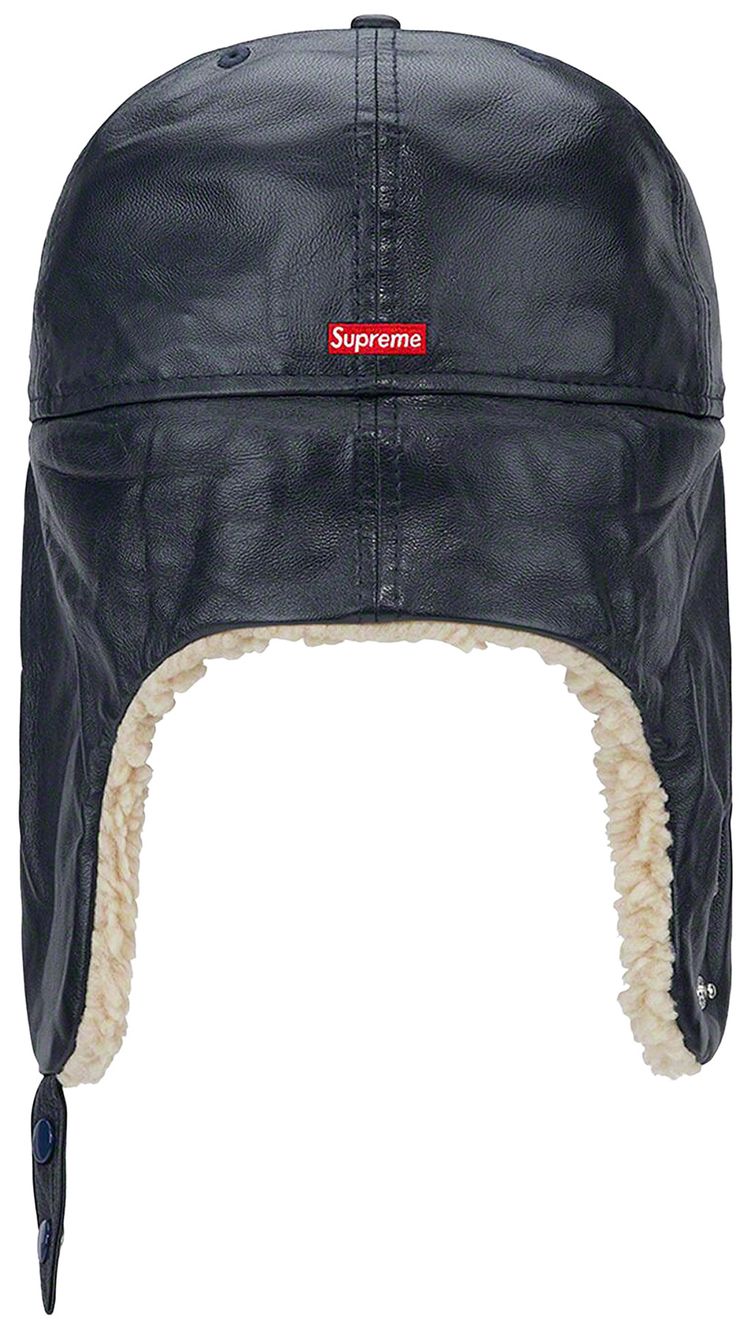 Supreme Leather Earflap Box Logo New Era Navy