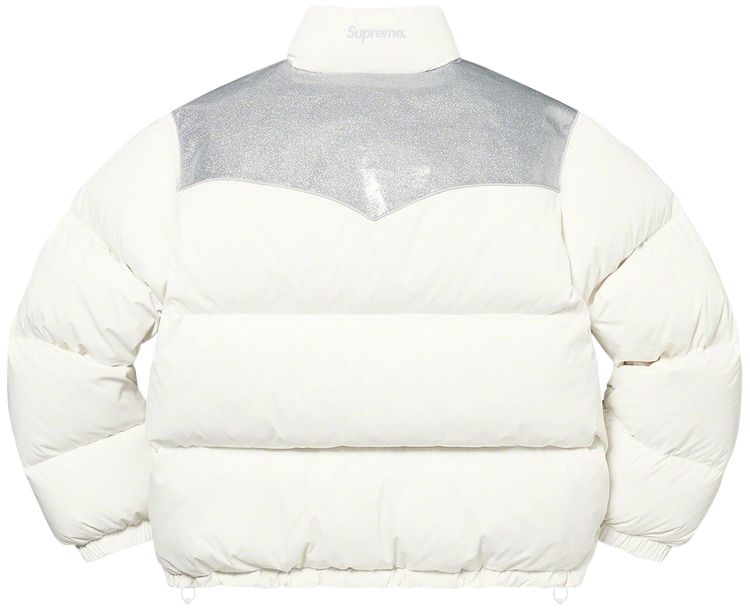 Supreme Glitter Yoke Down Puffer Jacket White