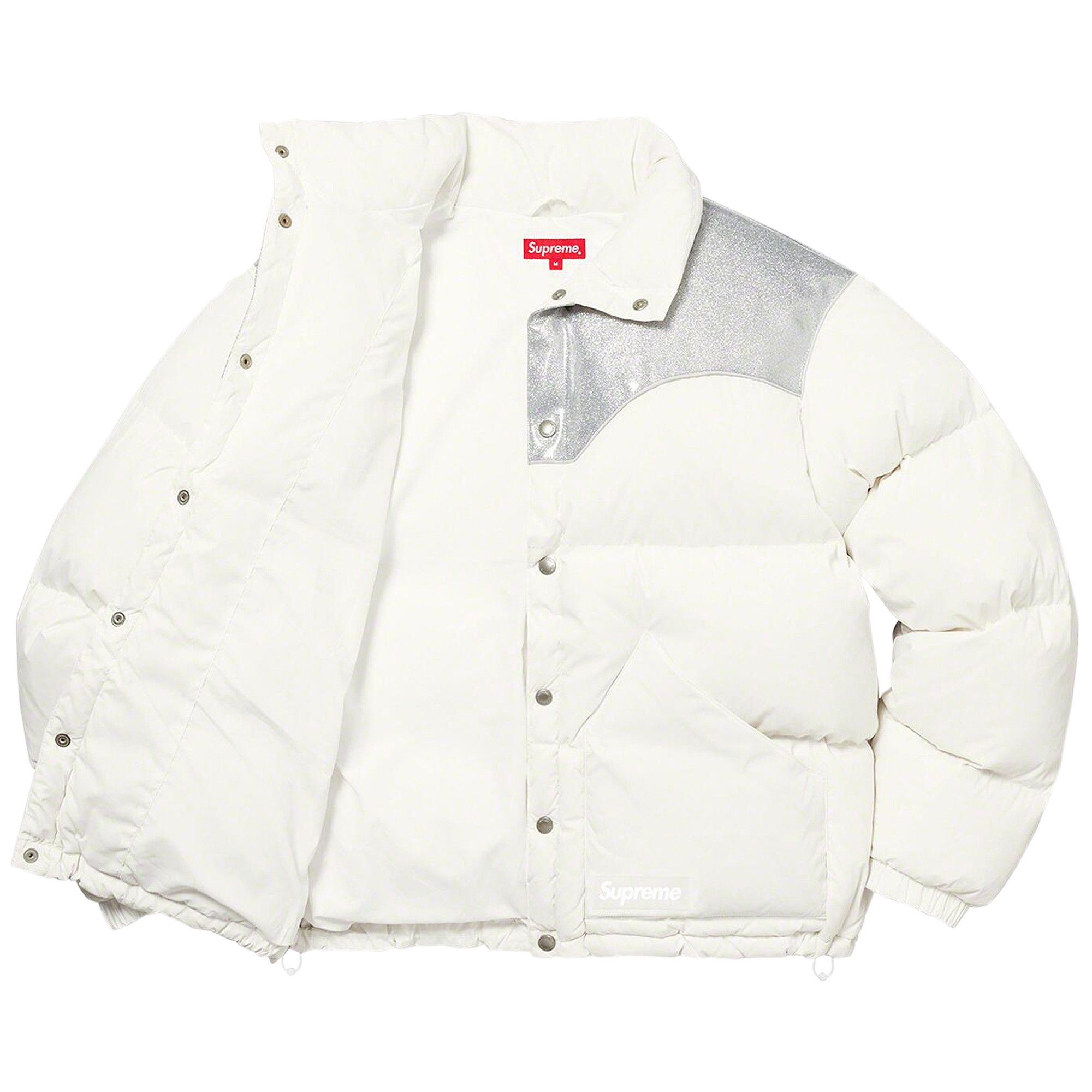 Size l Supreme Glitter Yoke Down Puffer Jacket White