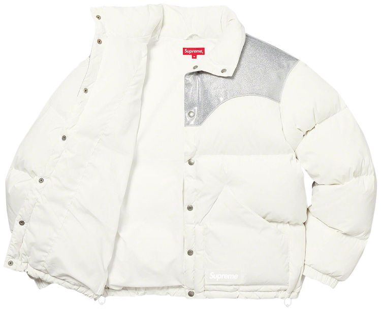 Supreme Glitter Yoke Down Puffer Jacket White